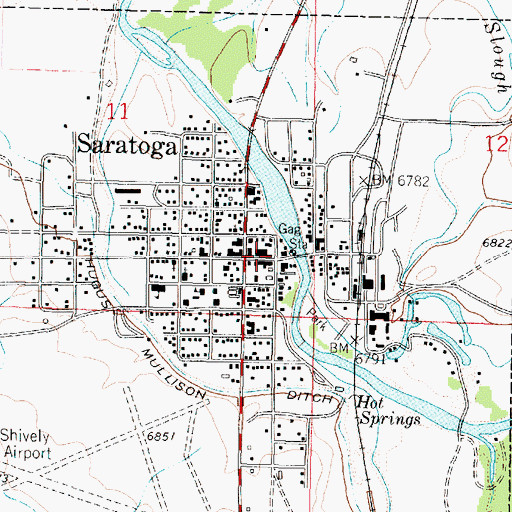 Topographic Map of Saratoga, WY