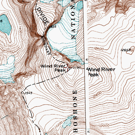 Topographic Map of Wind River Peak, WY