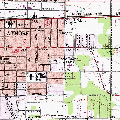 Topographic Map of WATM-AM (Atmore), AL