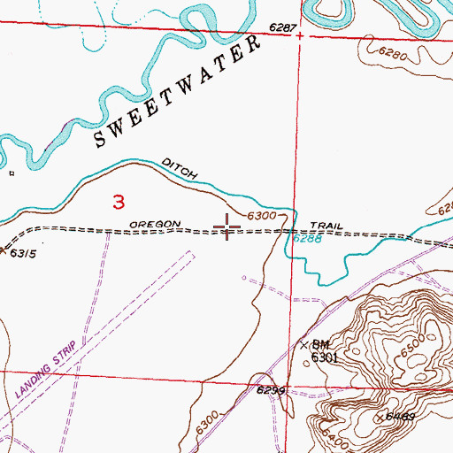 Topographic Map of Oregon Trail, WY