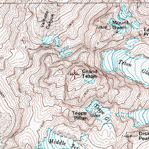 Topographic Map of Grand Teton, WY