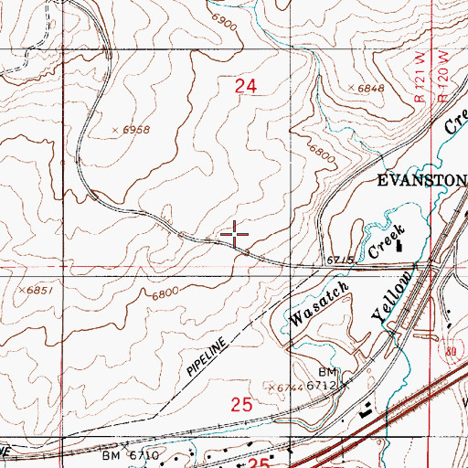 Topographic Map of KEVA-AM (Evanston), WY
