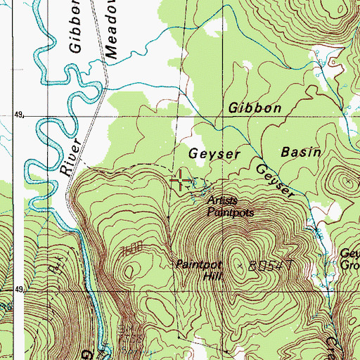 Topographic Map of Artists Paintpots, WY