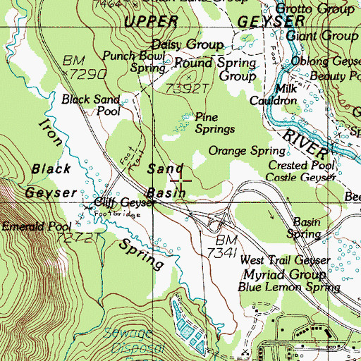 Topographic Map of Black Sand Geyser Basin, WY