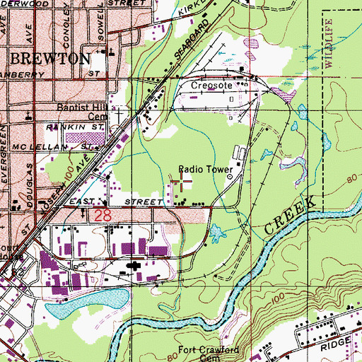 Topographic Map of WEBJ-AM (Brewton), AL