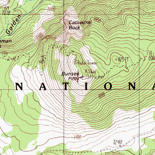 Topographic Map of Bunsen Peak, WY