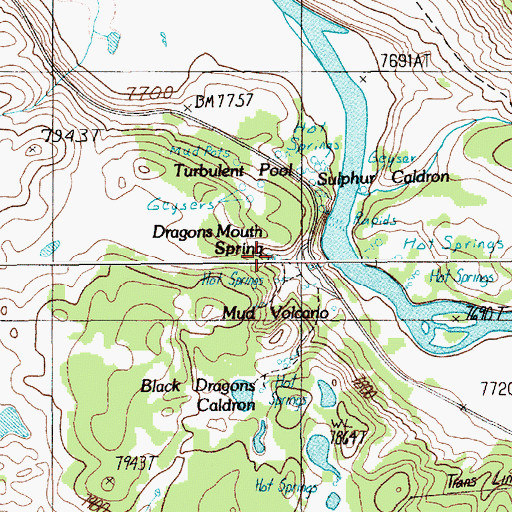Topographic Map of Dragons Mouth Spring, WY