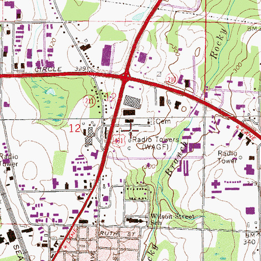 Topographic Map of WAGF-AM (Dothan), AL