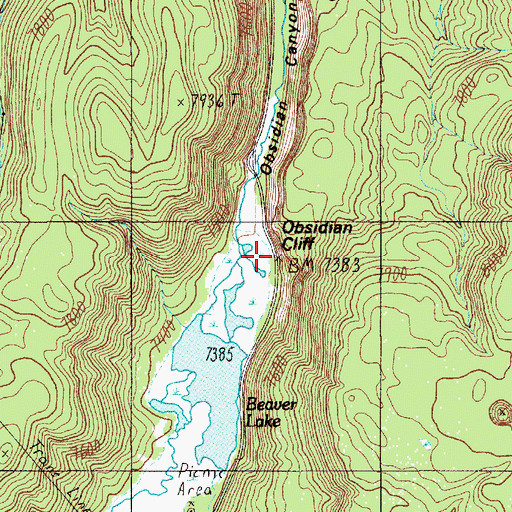 Topographic Map of Obsidian Cliff, WY