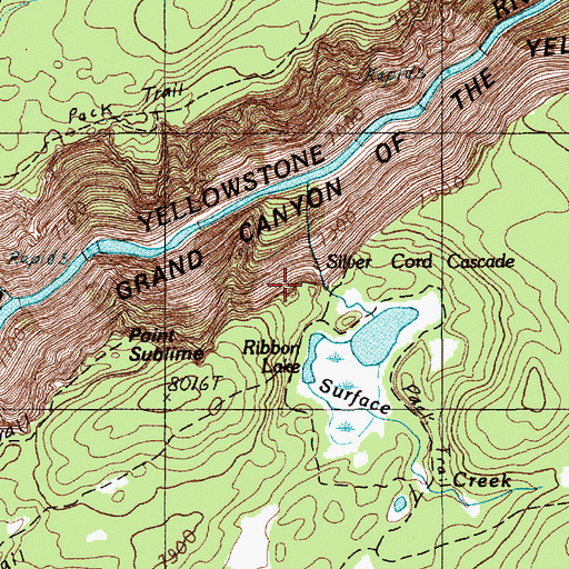 Topographic Map of Silver Cord Cascade, WY