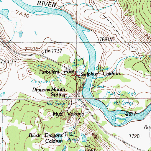Topographic Map of Sulphur Caldron, WY