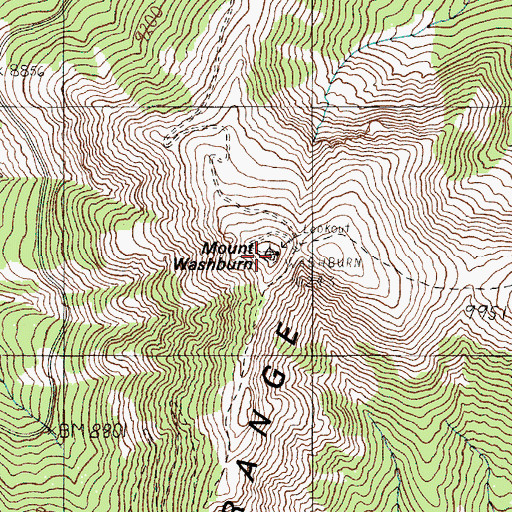 Topographic Map of Mount Washburn, WY