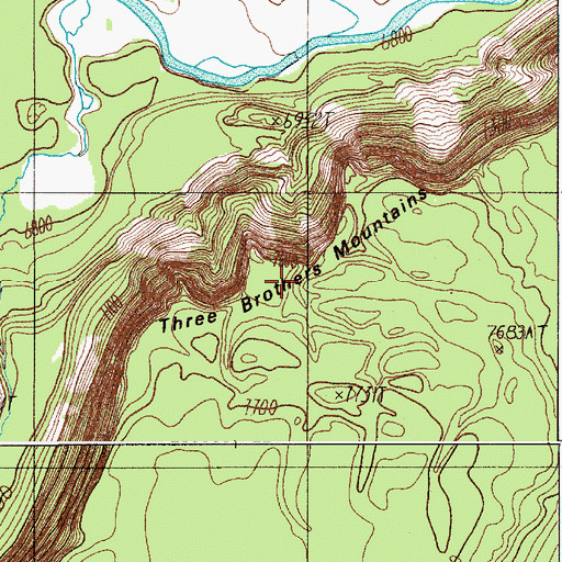 Topographic Map of Three Brothers Mountains, WY
