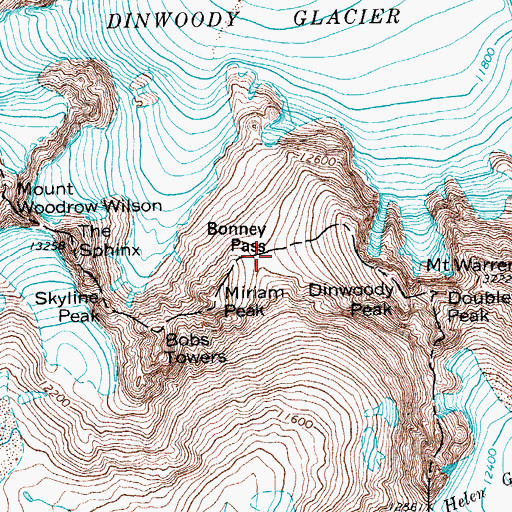 Topographic Map of Bonney Pass, WY