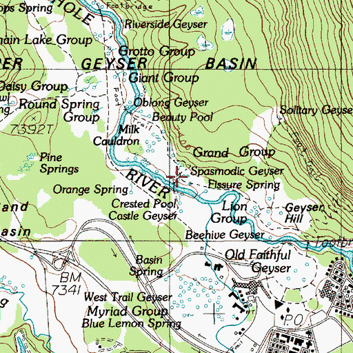 Topographic Map of Spasmodic Geyser, WY