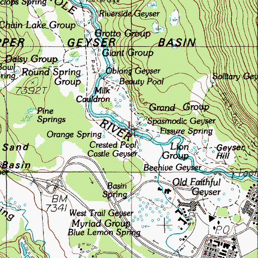 Topographic Map of Sawmill Geyser, WY