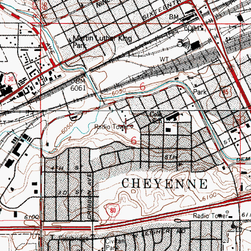 Topographic Map of KRAE-AM (Cheyenne), WY
