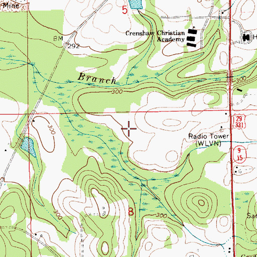 Topographic Map of WLVN-AM (Luverne), AL