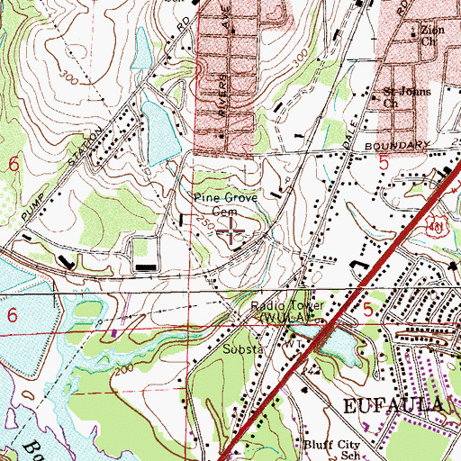 Topographic Map of WULA-AM (Eufaula), AL