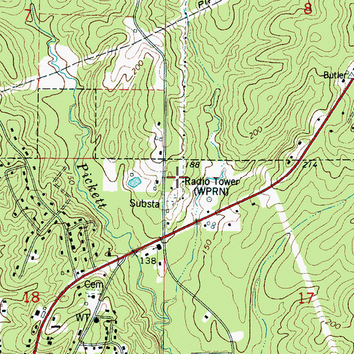 Topographic Map of WPRN-AM (Butler), AL