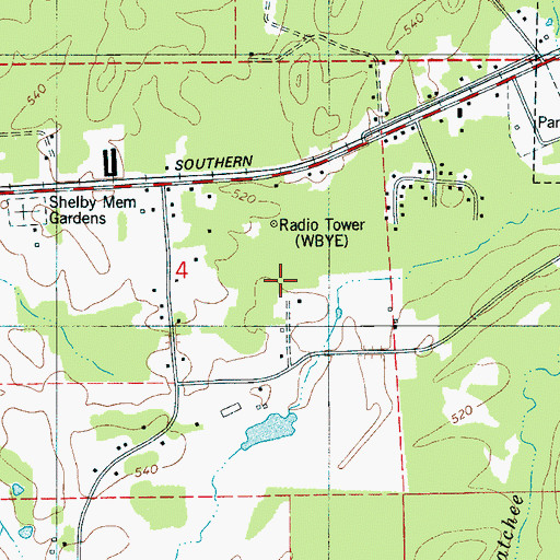 Topographic Map of WBYE-AM (Calera), AL