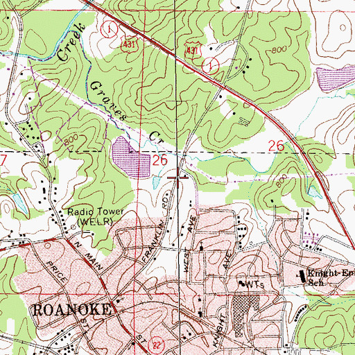 Topographic Map of WELR-AM (Roanoke), AL