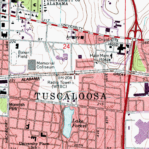 Topographic Map of WTBC-AM (Tuscaloosa), AL