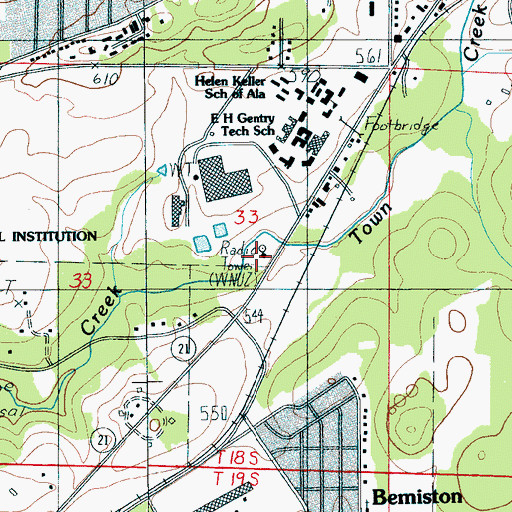 Topographic Map of WNUZ-AM (Talladega), AL