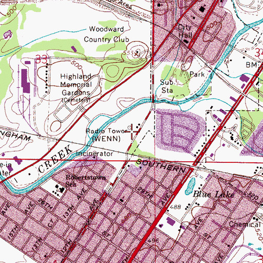 Topographic Map of WSMQ-AM (Bessemer), AL