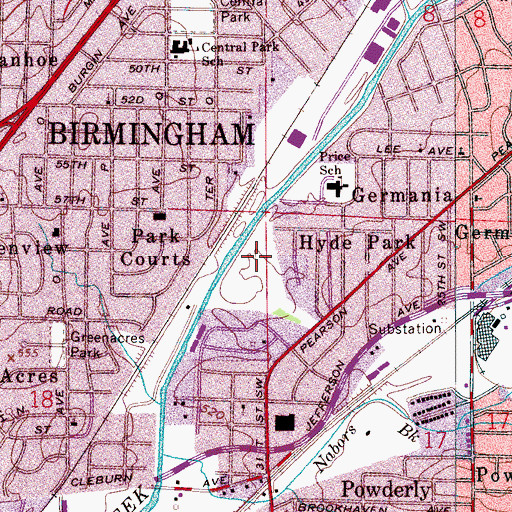 Topographic Map of WJLD-AM (Fairfield), AL