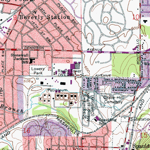 Topographic Map of WBUL-AM (Birmingham), AL