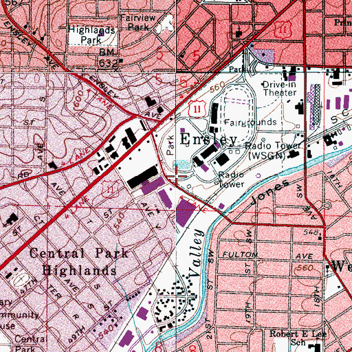 Topographic Map of WSGN-AM (Birmingham), AL