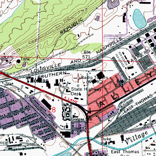 Topographic Map of WERC-AM (Birmingham), AL