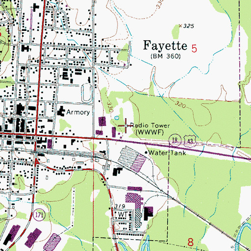 Topographic Map of WWWF-AM (Fayette), AL