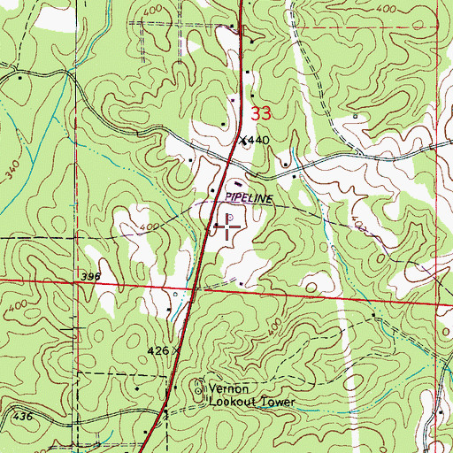 Topographic Map of WVSA-AM (Vernon), AL