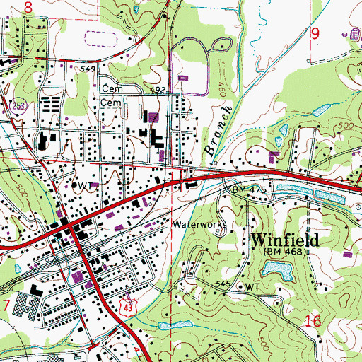 Topographic Map of WEZQ-AM (Winfield), AL