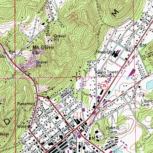 Topographic Map of WCRL-AM (Oneonta), AL