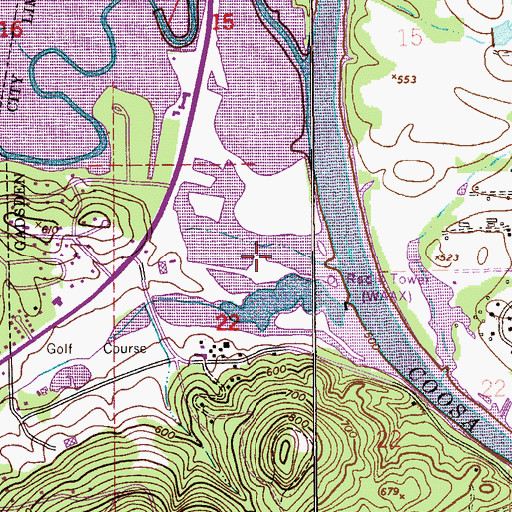 Topographic Map of WAAX-AM (Gadsden), AL