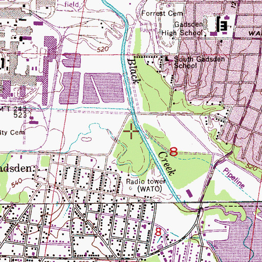 Topographic Map of WKFX-AM (Gadsden), AL