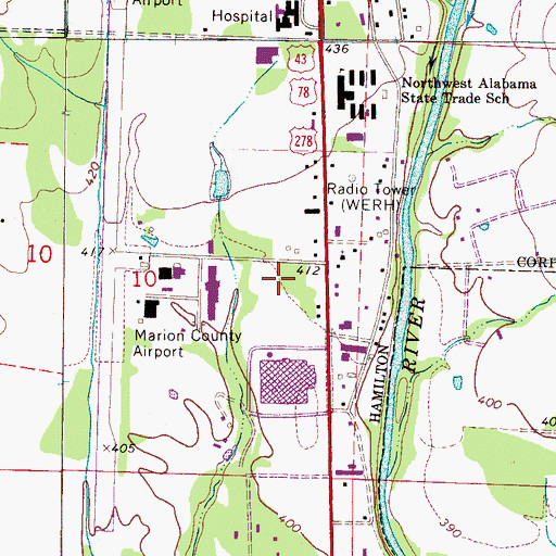 Topographic Map of WERH-AM (Hamilton), AL