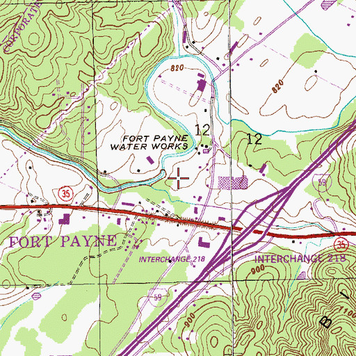 Topographic Map of WZOB-AM (Fort Payne), AL