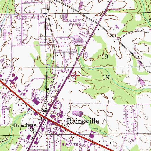 Topographic Map of WVSM-AM (Rainsville), AL