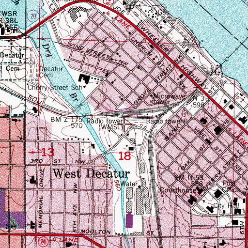 Topographic Map of WMSL-AM (Decatur), AL