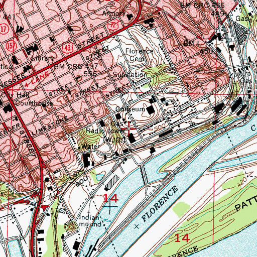 Topographic Map of WXOR-AM (Florence), AL