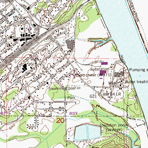 Topographic Map of WBTS-AM (Bridgeport), AL