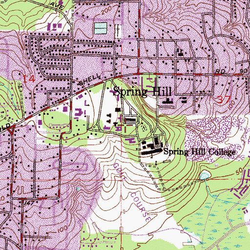 Topographic Map of WTOH-FM (Mobile), AL