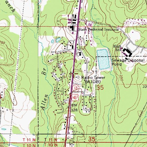 Topographic Map of WJDB-FM (Thomasville), AL