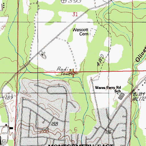Topographic Map of WLWI-FM (Montgomery), AL