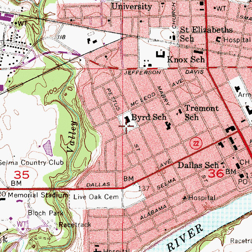Topographic Map of W288-FM (Selma), AL