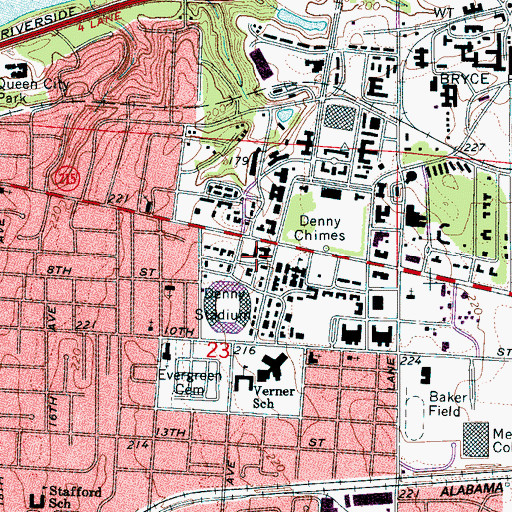 Topographic Map of WVUA-FM (Tuscaloosa), AL
